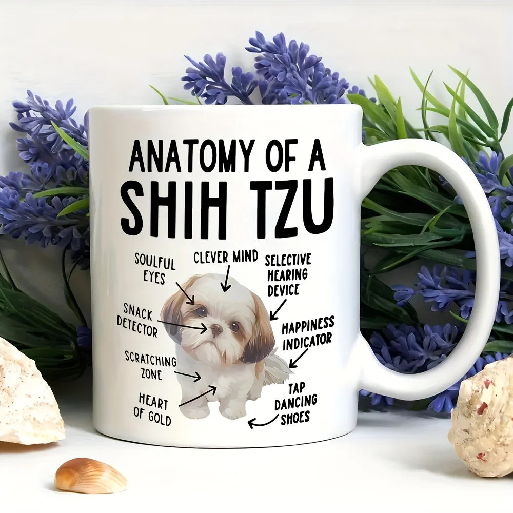 [Funny Coffee Mug] Funny Shih Tzu Anatomy Coffee Mug | Cute Cartoon Design, Perfect Gift for Pet Lovers, Mom, Dad, or Shih Tzu E