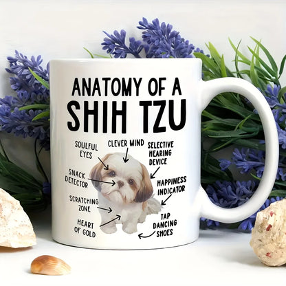 [Funny Coffee Mug] Funny Shih Tzu Anatomy Coffee Mug | Cute Cartoon Design, Perfect Gift for Pet Lovers, Mom, Dad, or Shih Tzu E